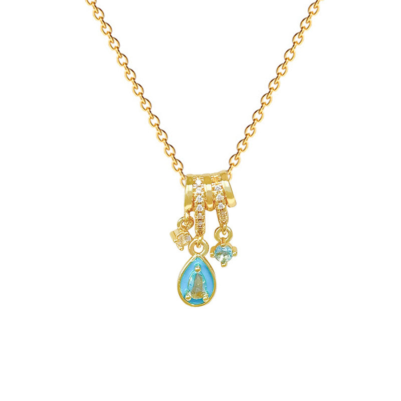 Sweet Minimalist Teardrop Geometric Rhinestone Pendant Titanium Steel Necklace for Unisex