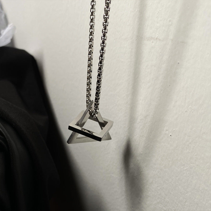 Geometric Square Titanium Steel Pendant Necklace for Women and Men, Polished Unisex Long Layering Necklace for T-Shirts