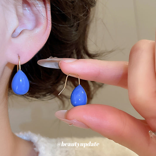 Aretes de gancho en forma de lágrima azul esmalte, estilo vintage, para mujer, con estilo de oficina minimalista de lujo