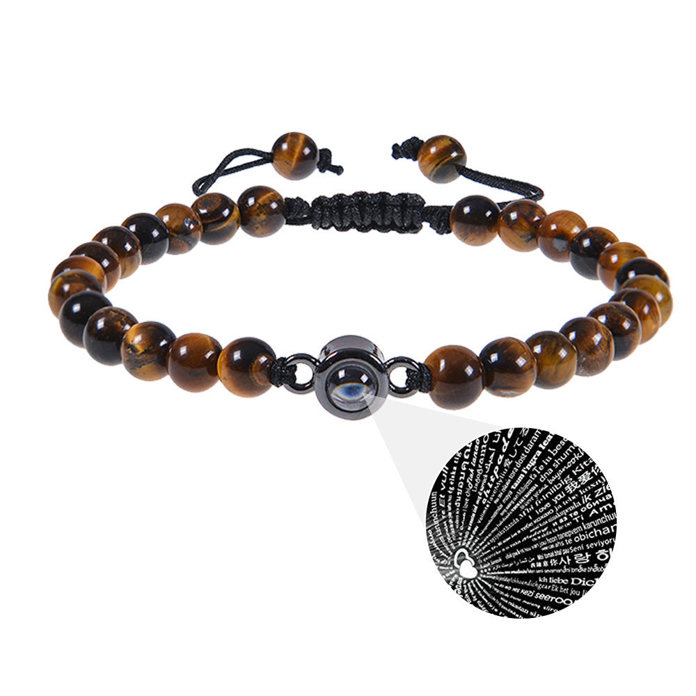 I Love You Projection Crystal Agate Bracelet Unisex Round Letter Charm