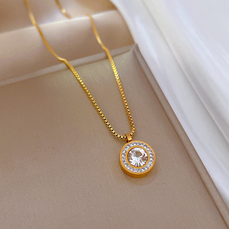 Collar Minimalista de Acero de Titanio Geométrico con Chapado en Oro para Mujer, Colgante de Cadena tipo Guardapelo, Joyería