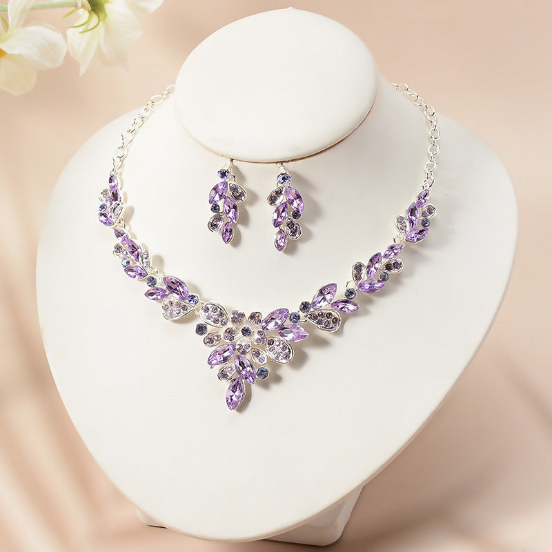 Elegante Parure Collana e Orecchini Floreali con Strass, Gioielli Placcati per Matrimonio e Feste