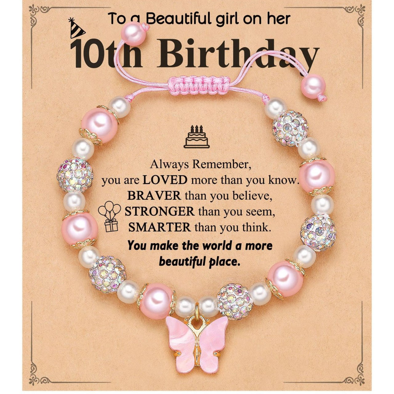 Sweet Pink Acrylic Butterfly Pendant Imitation Pearl Beaded Bracelet for Women