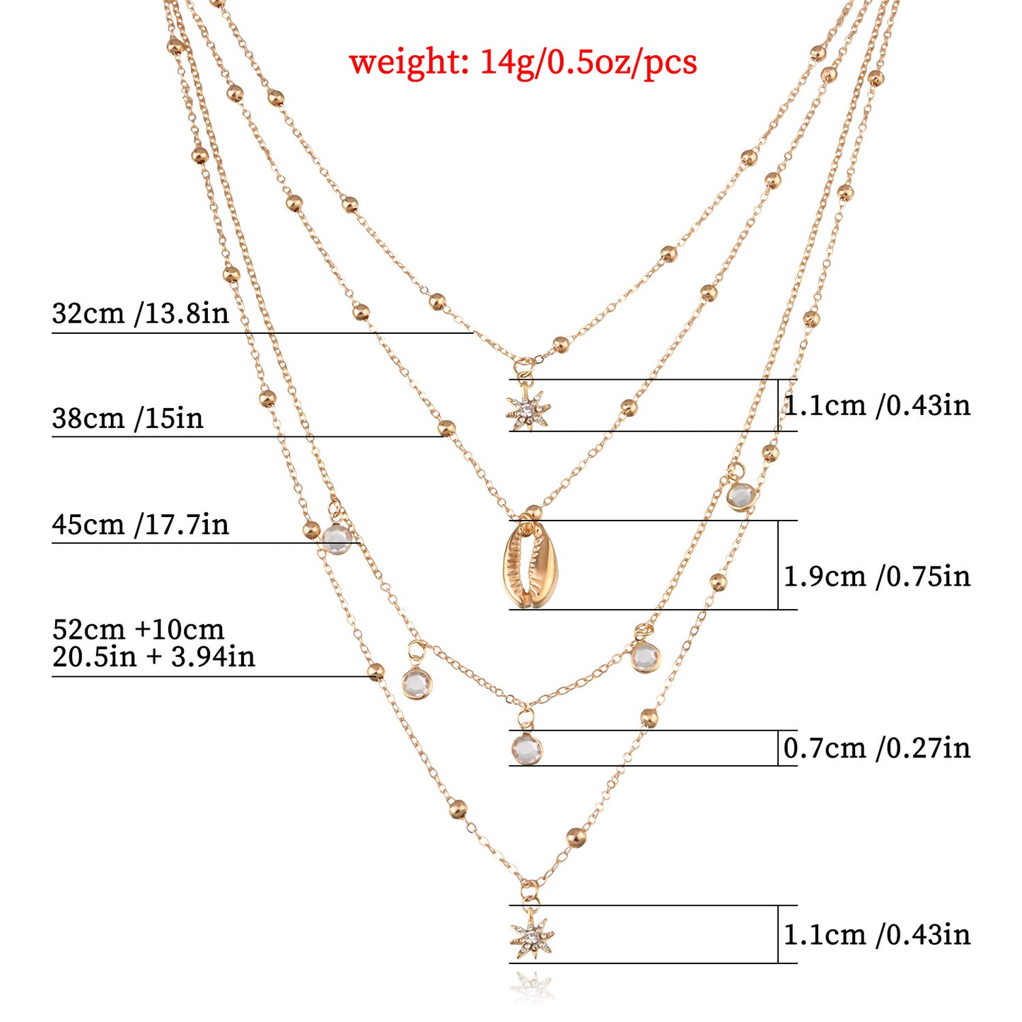 Retro Hip-Hop Multi-Layer Star of David Pendant Necklace for Women with Rhinestone Inlay and Alloy Base in Polished Gold-Plated Finish