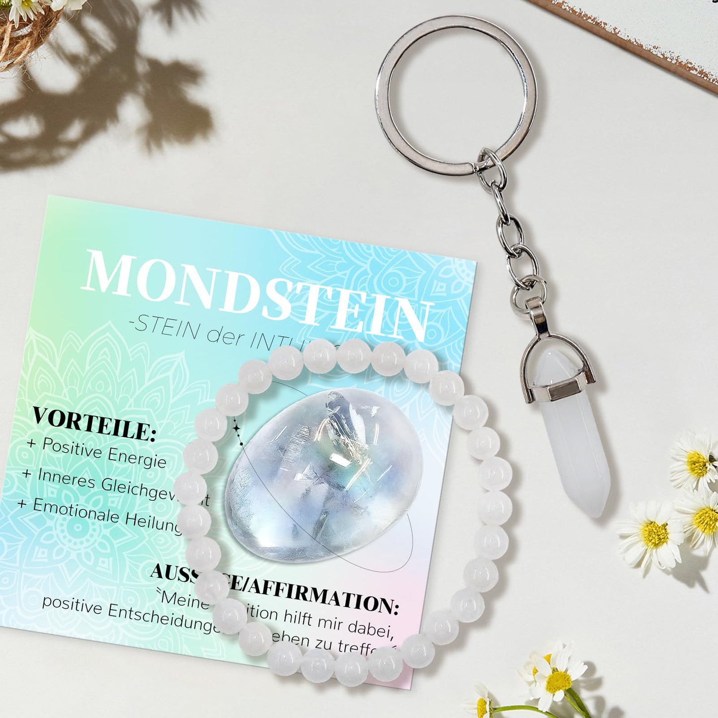 Minimalist Polished Round Natural Moonstone Crystal Bracelet for Women