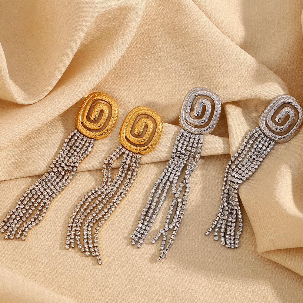Orecchini geometrici in acciaio inossidabile d'ispirazione vintage con placcatura in oro 18 carati e dettagli in strass per donna