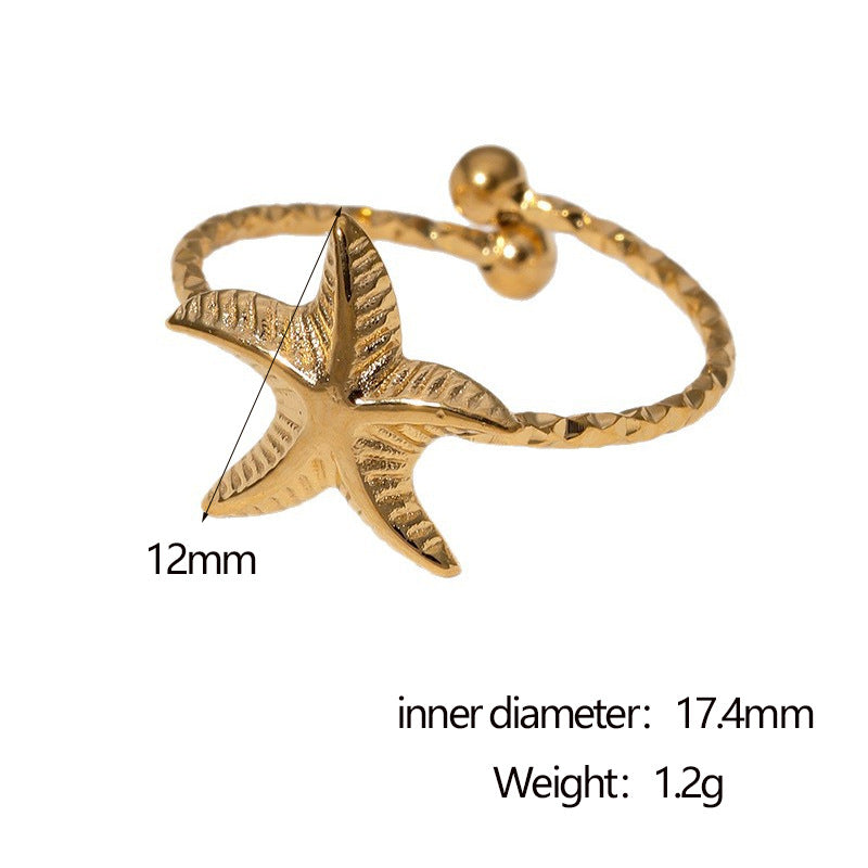 Minimalist Star-Shaped Stainless Steel Ring with 18K Gold Plating for Women Fashionable Office Wear Jewelry