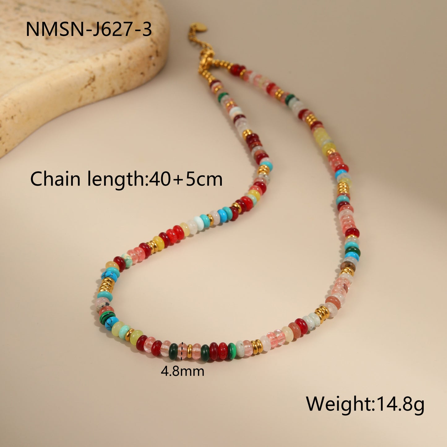 Collar bohemio de perlas de agua dulce y piedras naturales geométricas con cuentas en acero inoxidable con acabado chapado para mujer