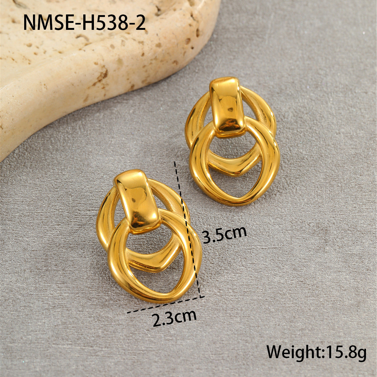 Orecchini a Cerchio Doppio Geometrici in Acciaio Inossidabile con Placcatura in Oro 18K da Donna, Gioielli Minimalisti per Orecchie Eleganti e da Ufficio