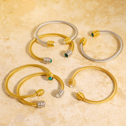 Bracciale minimalista in acciaio al titanio con filo intrecciato, placcato oro, catena a cavo in acciaio inossidabile, design ad anello geometrico