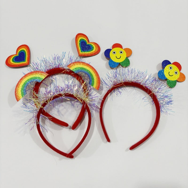 Sweet Cartoon Heart Floral Fabric Headband for Girls Festival Costume Party Hair Accessory