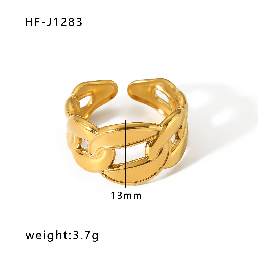 Minimalist Geometric Stainless Steel Ring with 18K Vacuum Plated Finish for Women