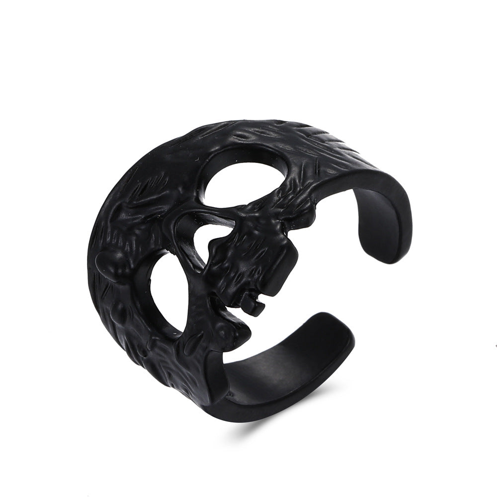 Anillo gótico vintage de calavera en aleación con acabado galvanizado y banda abierta geométrica, accesorio de moda para Halloween