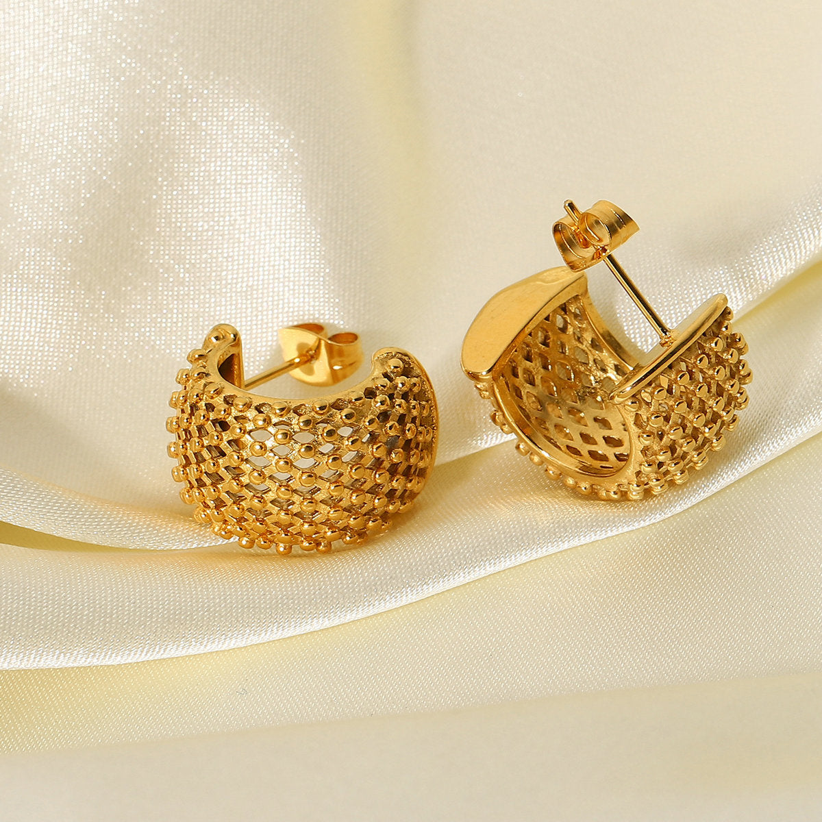 Aretes de Acero Inoxidable con Baño de Oro de 18K y Diseño Geométrico Moderno para Mujer