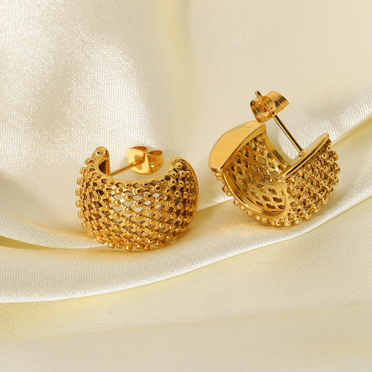 Trendy Geometric Grid 18K Gold Plated Stainless Steel Stud Earrings for Women