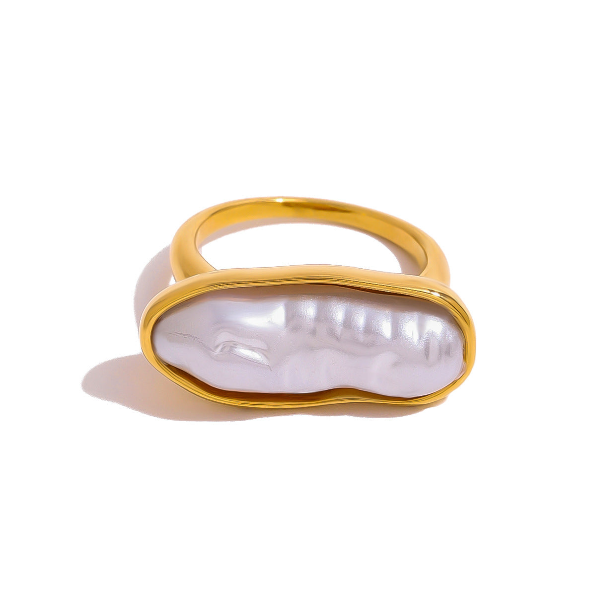 Anello da donna minimalista geometrico in acciaio inossidabile con intarsio di perle, fascia di lusso galvanizzata