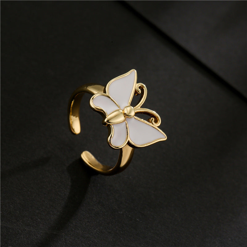 18K Gold Plated Brass Drip Oil Butterfly Open Ring for Women