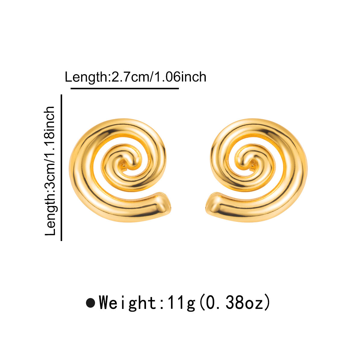 Vintage Lightweight 18K Gold Plated Geometric Spiral Stainless Steel Stud Earrings for Women