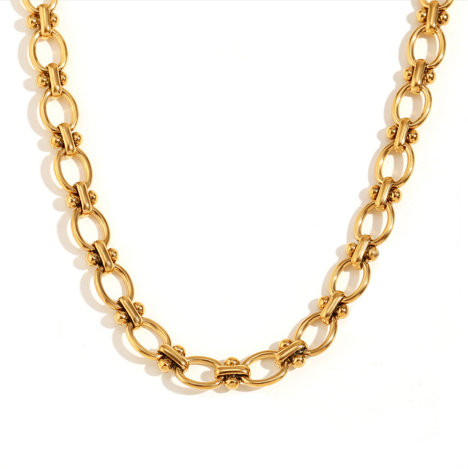 Minimalist Oval Floral Pendant Necklace for Women in Stainless Steel with 18K Gold Plating