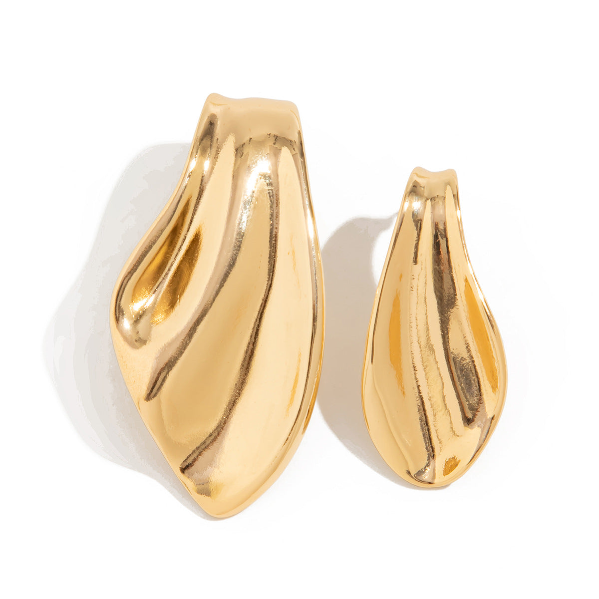 Pendientes de Tachuela Metálicos Geométricos Florales Asimétricos Exagerados para Mujer con Acabado Chapado