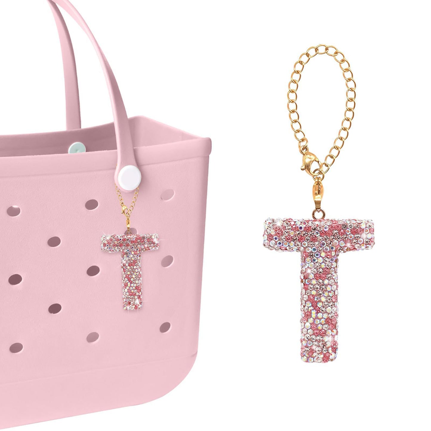 Minimalist Rhinestone Inlay Letter Backpack Charm with Gold Chain