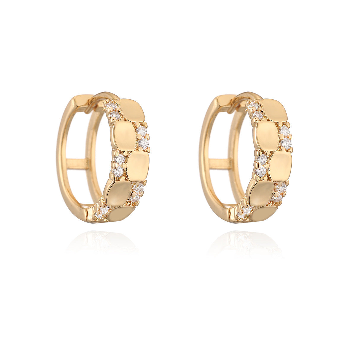 Orecchini a Cerchio Minimalisti Geometrici da Donna Placcati Oro con Zirconi e Micro-Incastonatura