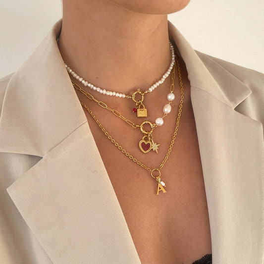 Vintage PVD 18K Gold Plated Stainless Steel Geometric Moon Sun Pendant Cable Chain Necklace Charm Bar