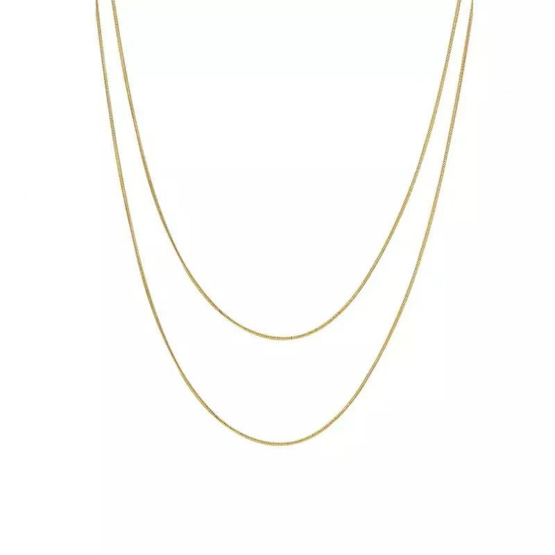 Gargantilla minimalista en forma de U de acero inoxidable con cadena de serpiente para mujer con colgante de nácar, acabado chapado, collar largo listo para combinar