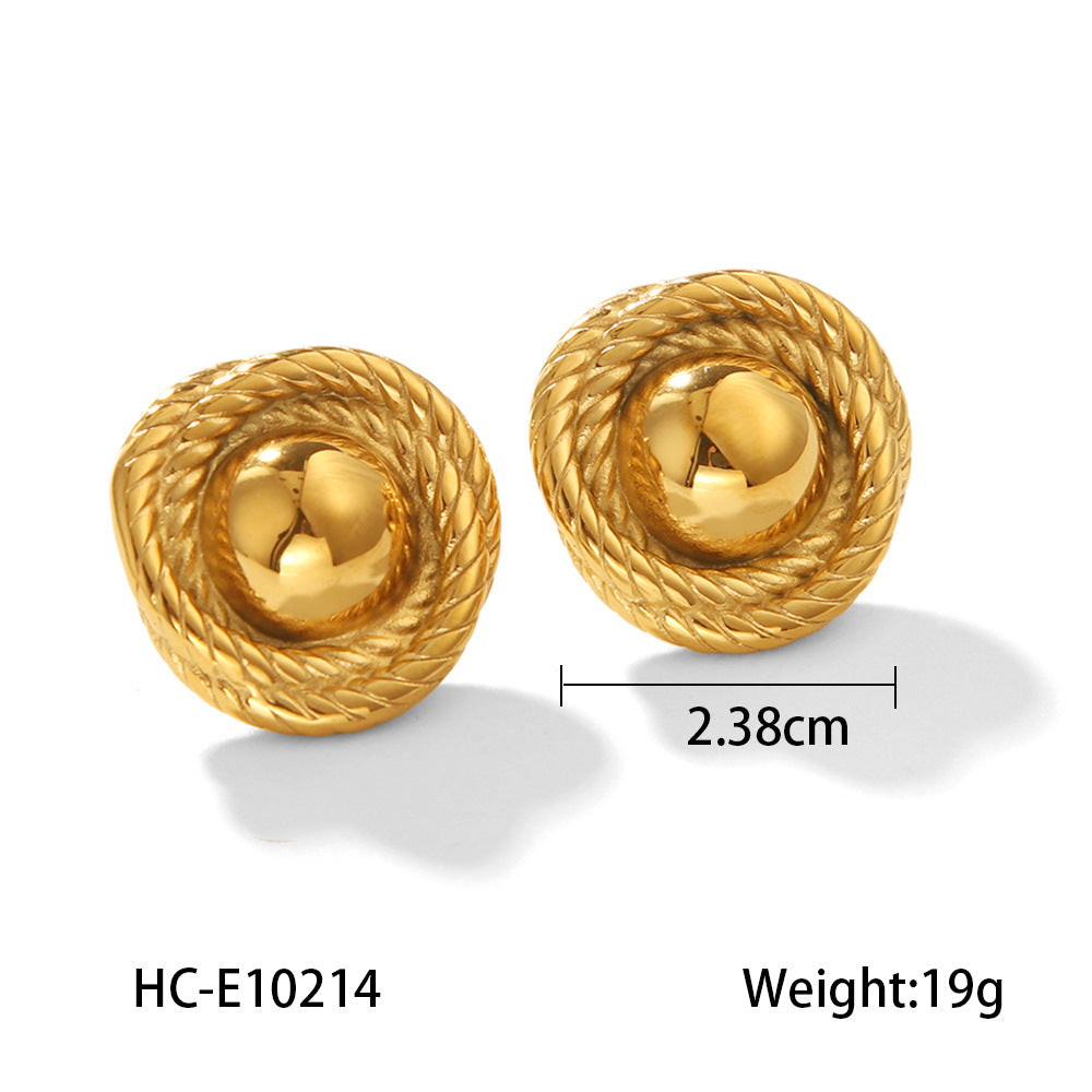 Minimalist 18K Gold Plated Stainless Steel Round Threaded Geometric Earrings for Women