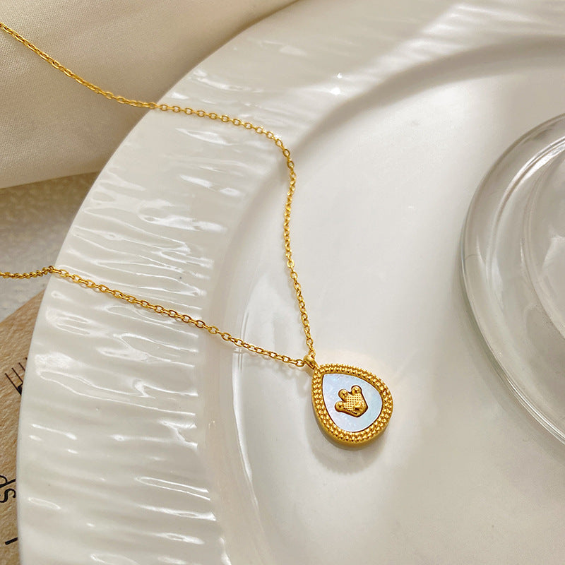 Vintage Gold Plated Teardrop Shell Inlay Titanium Steel Necklace for Unisex