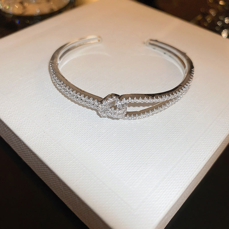 Minimalist Luxury Geometric Brass Inlaid Cubic Zirconia Adjustable Bracelet for Women