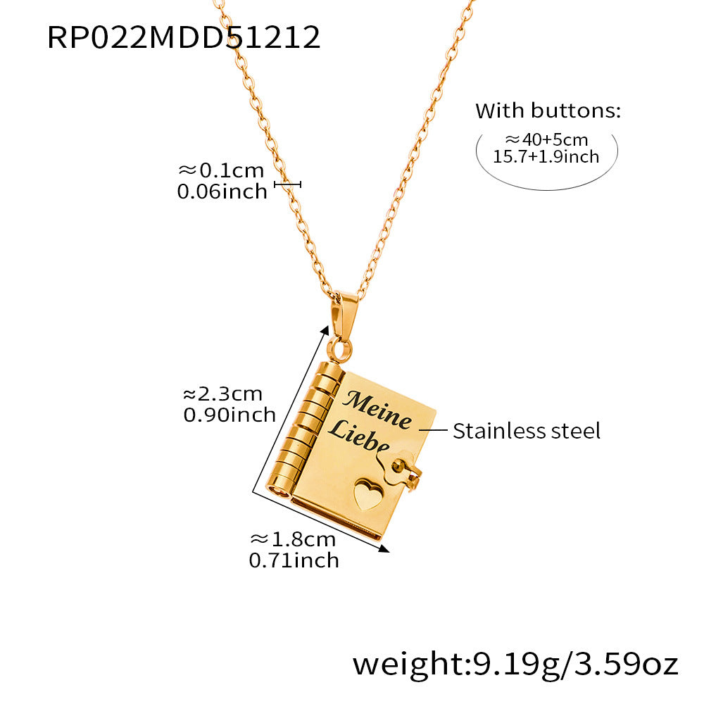 Minimalist 18K Gold Plated Geometric Book Pendant Stainless Steel Necklace for Women