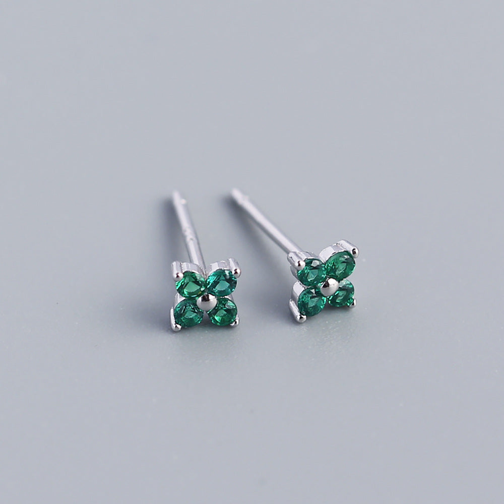 Minimalist Sweet 925 Sterling Silver Inlaid Rhinestone Floral Stud Earrings
