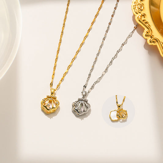 Minimalist Geometric Cabbage-Shaped Pendant Necklace in Titanium Steel with Rhinestone Inlay for Women