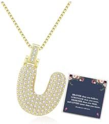 Sweet Hip-hop Letter Brass Cubic Zirconia Inlay Pendant Necklace Box Chain Unisex
