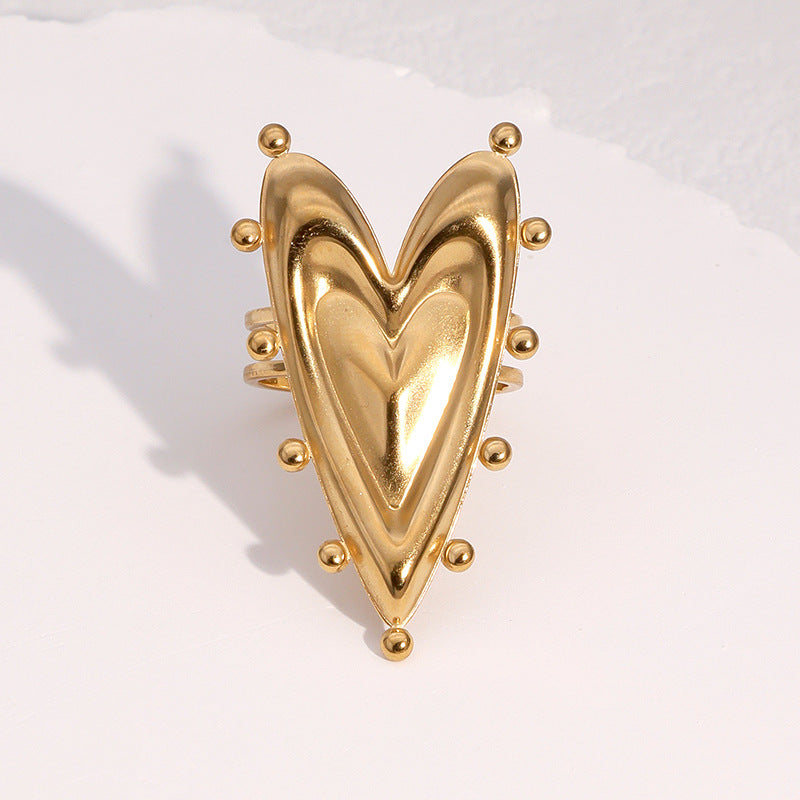 Anello aperto minimalista a forma di cuore in acciaio inossidabile con placcatura in oro 18 carati da donna