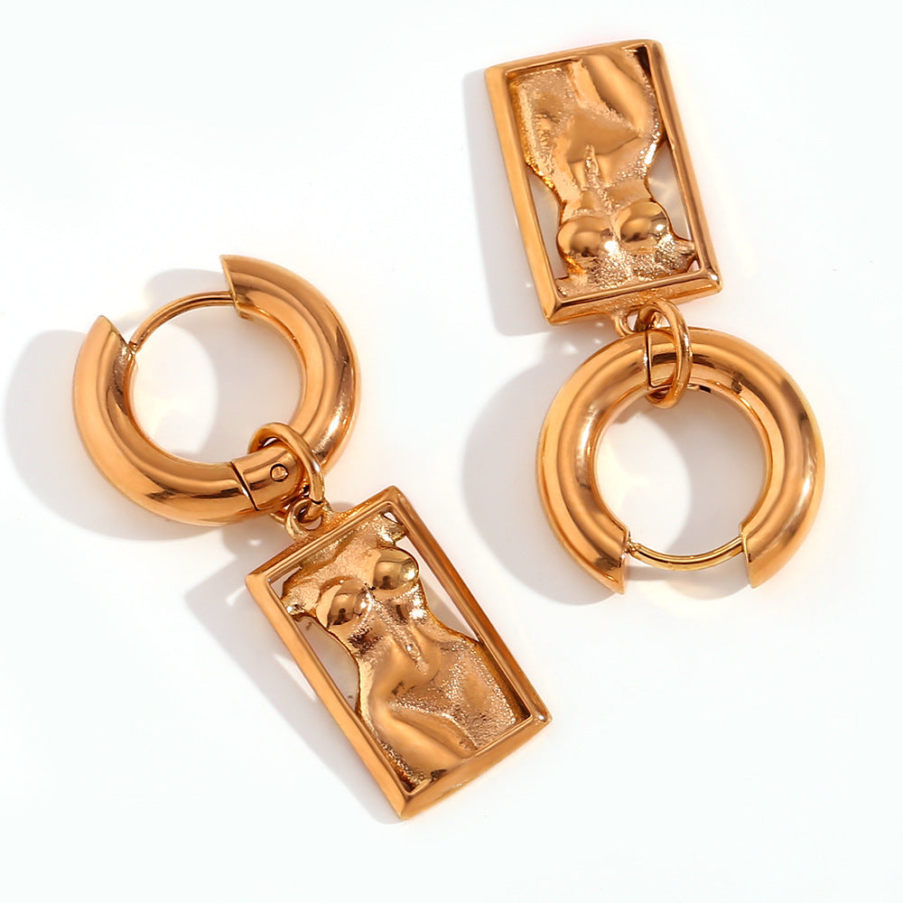 Minimalist Geometric Rectangular Pendant Earrings for Women Stainless Steel with 18K Gold Plating Artistic Body Jewelry