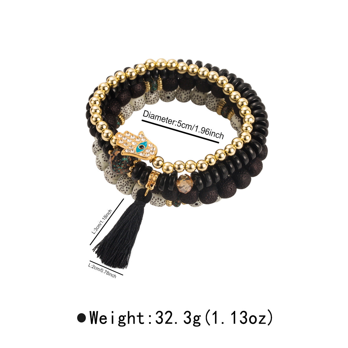 Pulsera de Cuentas de Estilo Étnico Bohemio Multicapa con Borla y Detalles de Diamantes de Imitación