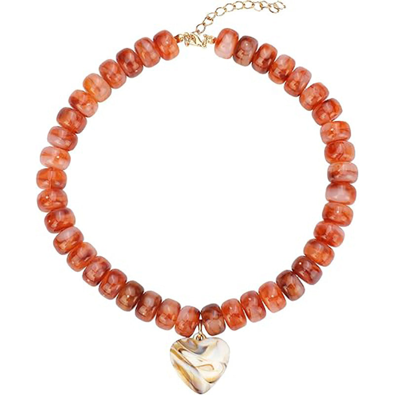 Casual Minimalist Heart Geometric Acrylic Pendant Resin Beaded Necklace for Women