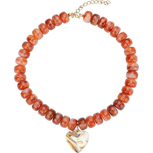 Casual Minimalist Heart Geometric Acrylic Pendant Resin Beaded Necklace for Women