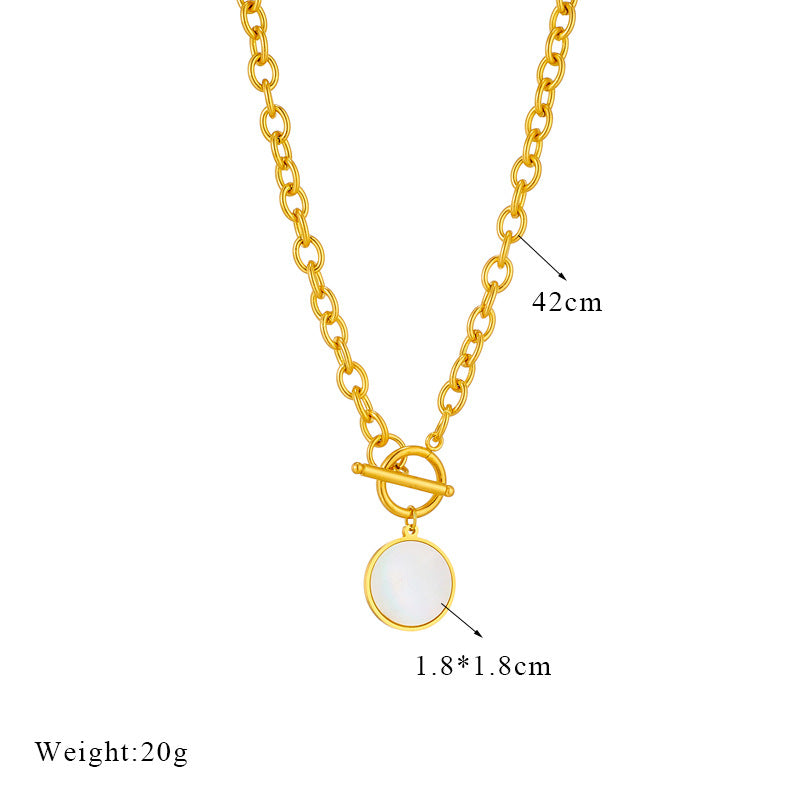 Minimalist Retro Geometric Round Pendant Titanium Steel Plated Necklace with O-Clasp