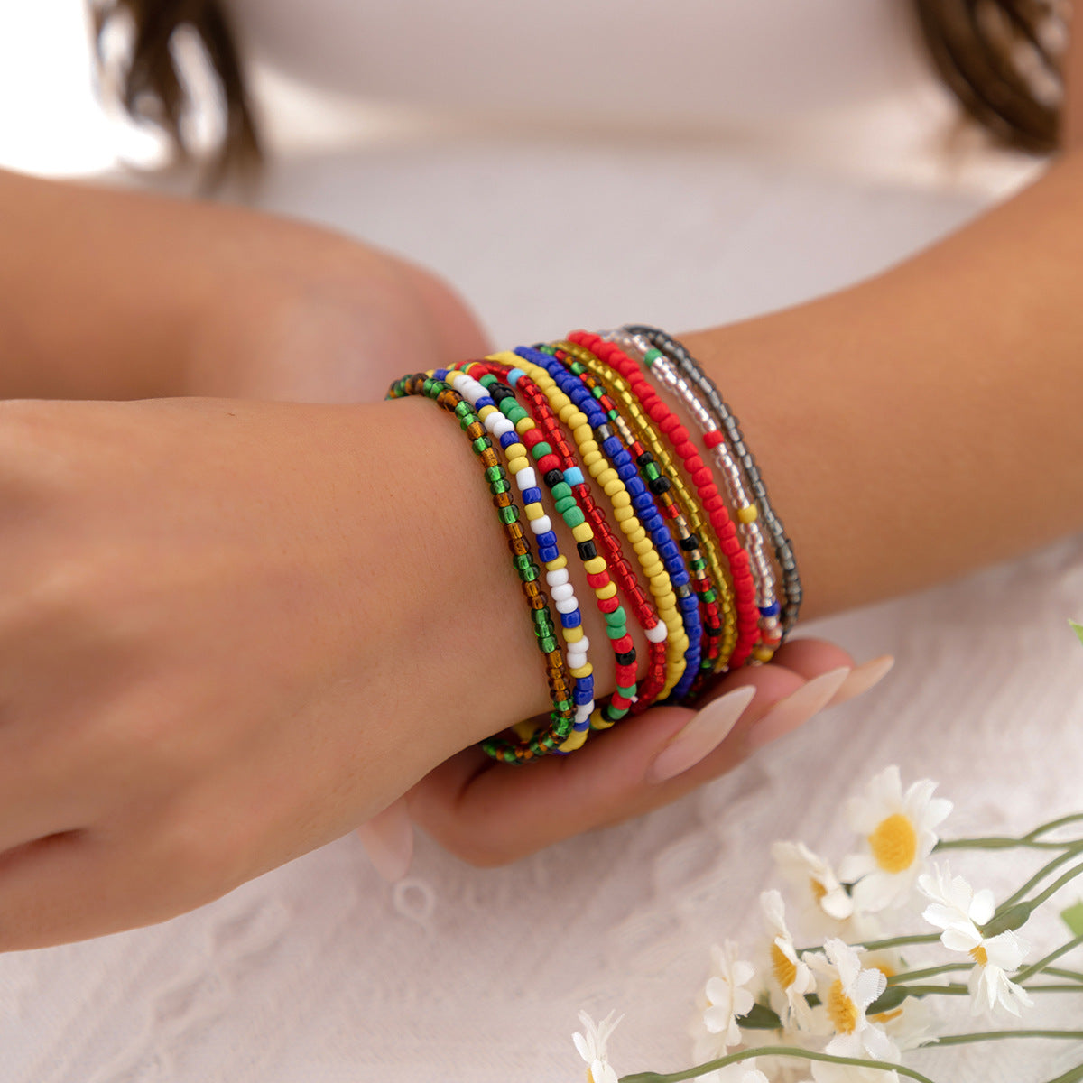 Set bracciale bohémien con perline geometriche per donna con perline Miyuki, fatto a mano