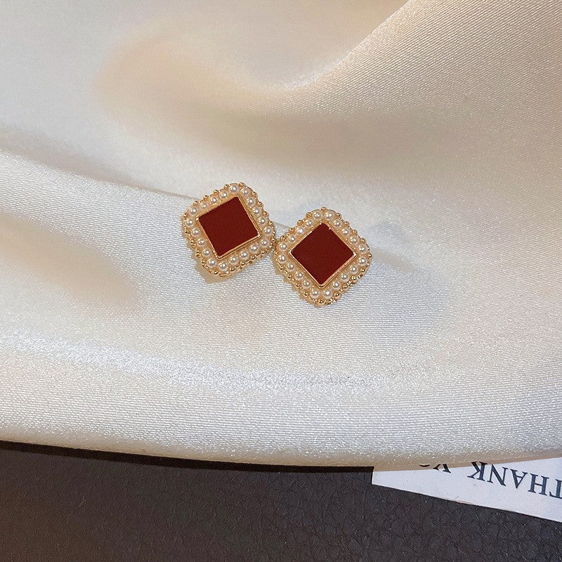 Elegant Geometric Earrings for Women with Enamel Finish in Copper and Stainless Steel Studs