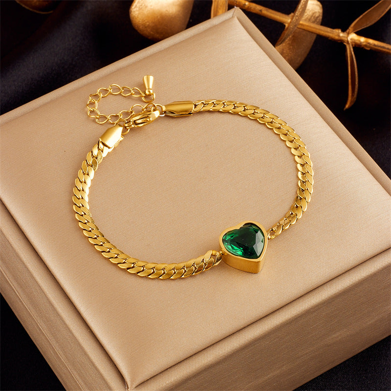 Bracciale da donna in acciaio inossidabile intrecciato a forma di cuore con strass, stile minimalista vintage
