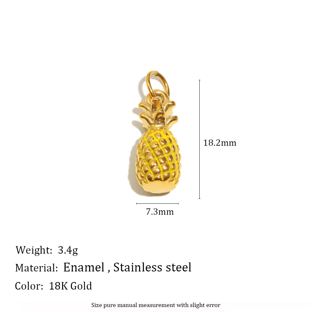 Elegant 18K Gold Plated Stainless Steel Butterfly Flower Fruit Cubic Zirconia Charm Bar Pendant