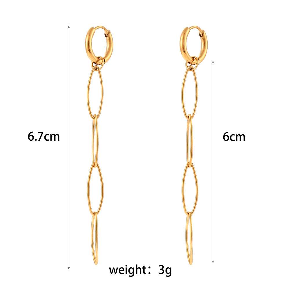 Minimalist Geometric Stainless Steel 18K Gold Plated Long Teardrop Chain Earrings for Women
