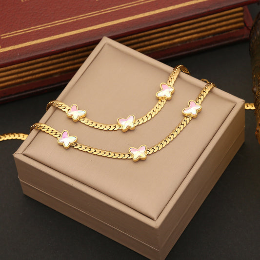 Fashionable Butterfly Pendant Necklace Set in Stainless Steel with Plated Finish for Women