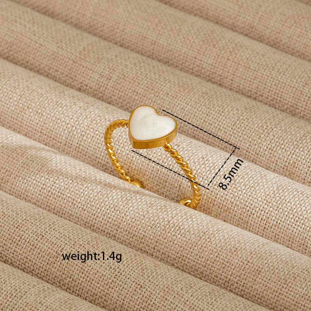 Anello aperto da donna in acciaio al titanio con forma geometrica e a cuore, stile INS, con finitura placcata
