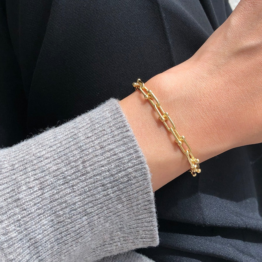 Bracciale da donna vintage in argento sterling 925 con perline e lettere geometriche