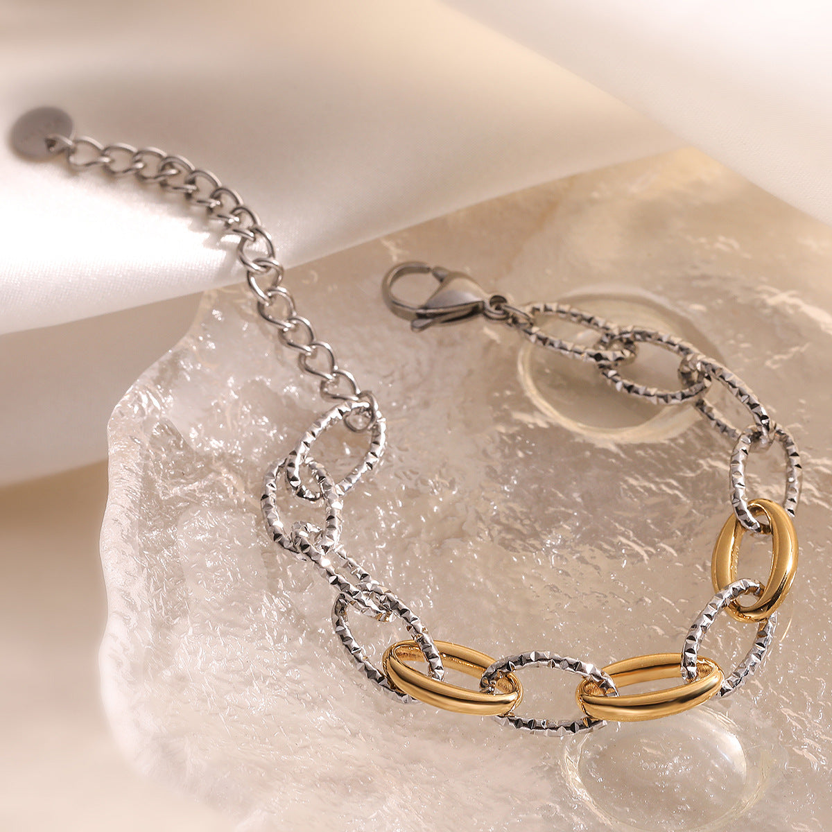 Minimalist Irregular Shape Stainless Steel Bracelet for Women with 18K Gold Plating